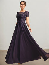 A-line Illusion Scoop Floor-Length Lace Chiffon Mother of the Bride Dress With Sequins